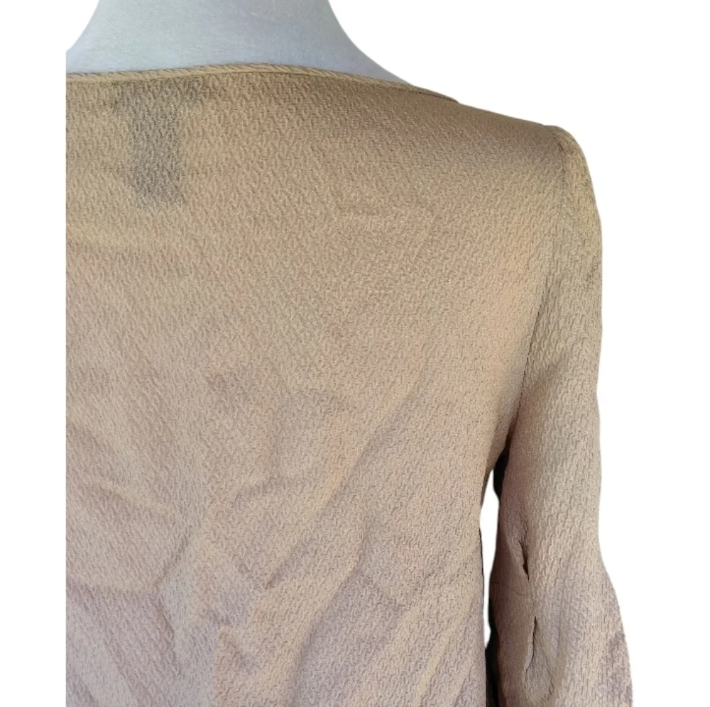 J. Crew Collection Textured 100% Silk Bishop Sleeve Blouse Taupe Color Size 2